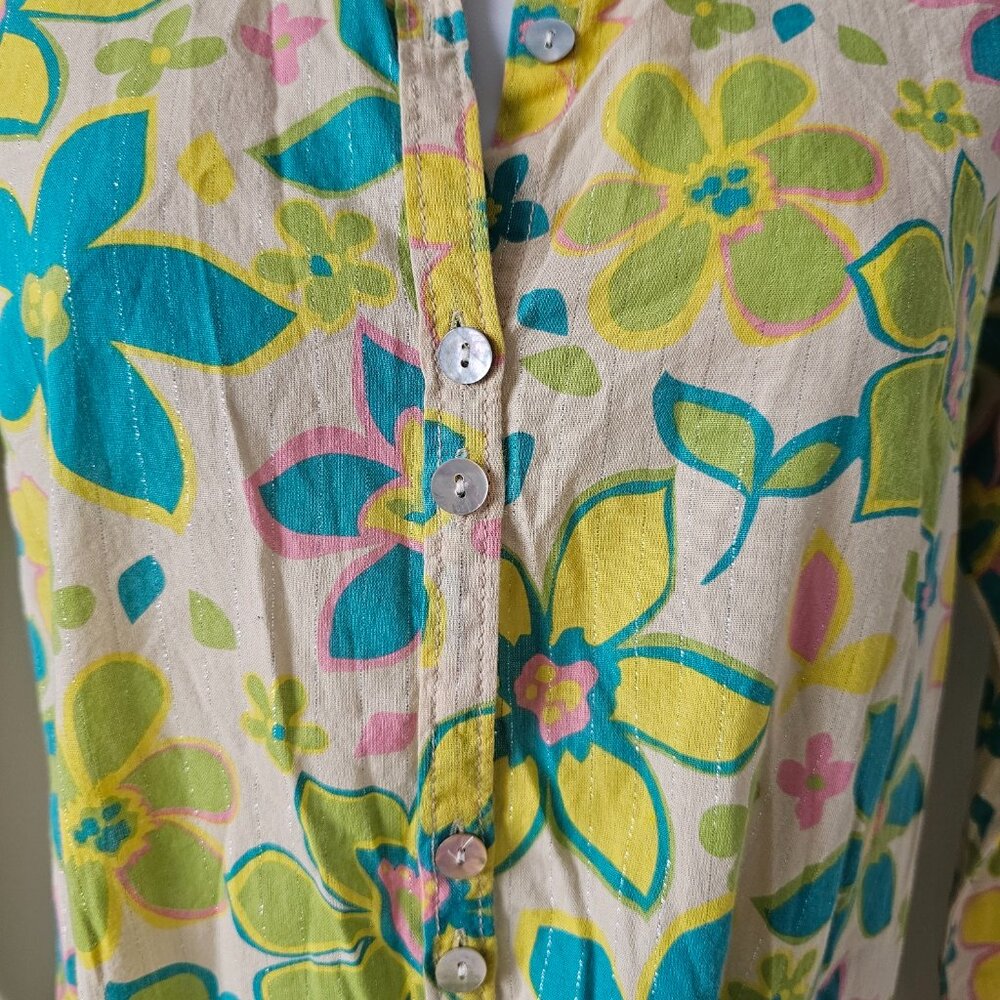 B + AB Multi Color Cotton Blend Long Sleeve Metallic Button Tunic Top 160/80A - Picture 6 of 7